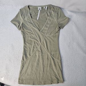 STELLA MCCARTNEY ADIDAS Green V Neck Tshirt Sz Xs Long